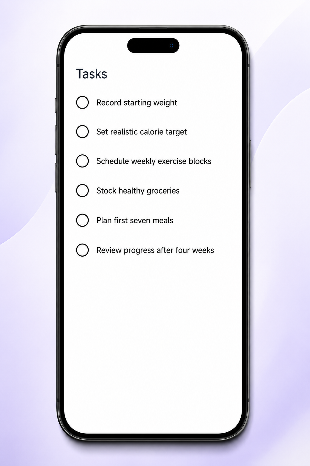 GillyTheGoals task screen with clear action items for a goal